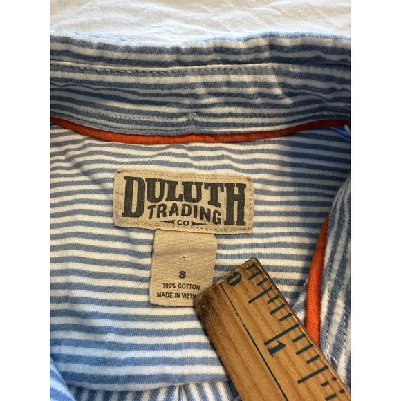 Duluth Trading Co Button Up Flannel Shirt Blue/white Stripe Small 100% Cotton - Picture 5 of 12